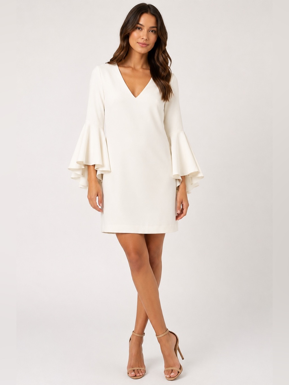 🌺 MILLY Nicole Italian Cady White Bell Sleeve Shift Dress